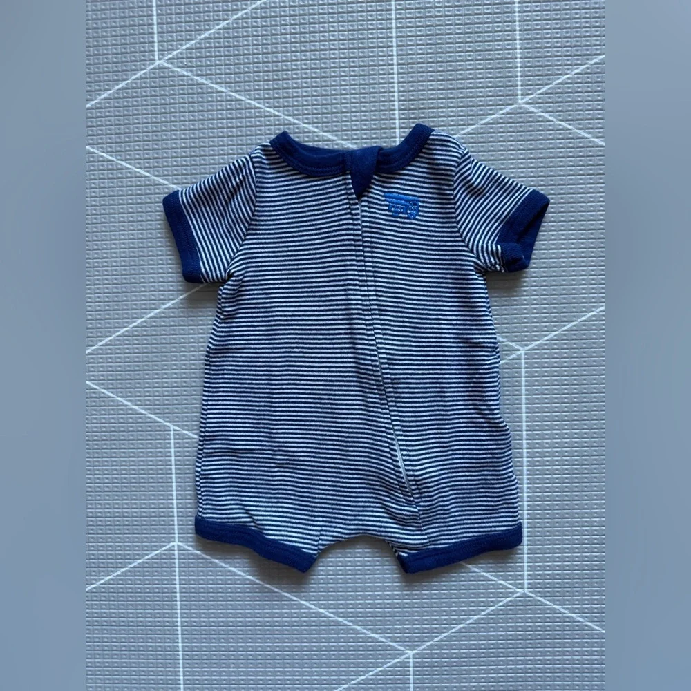 Carters|Baby boy summer romper in navy Blue and White Striped•Summer One-Piece
